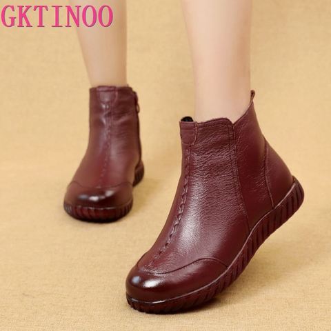 GKTINOO Winter Woman Genuine Leather Ankle Boots Female Casual Shoes Women Flat Warm Snow Boots Ladies Shoes ► Photo 1/6