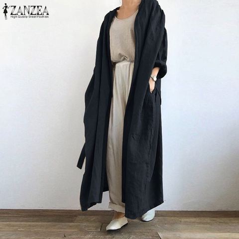 2022 ZANZEA Vintage Solid Lace Up Shirt Fashion Women Long Cardigan Autumn Long Sleeve Open Front Blouse Loose Tunic Top Kimono ► Photo 1/6