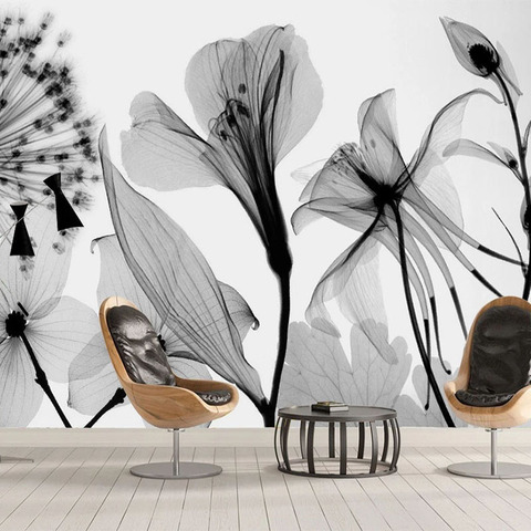 Modern Hand Painted Black And White Dandelion Flowers Mural Wallpaper 3D Abstract Art Wall Painting Living Room Papel De Parede ► Photo 1/6