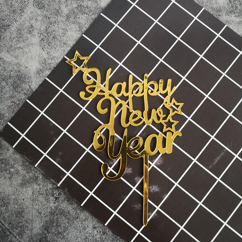 Happy New Year Acrylic Cake Topper Gold Red Stars Cake Topper For New Year Party Cake Decorations Christmas Xmas Celebrations ► Photo 1/6