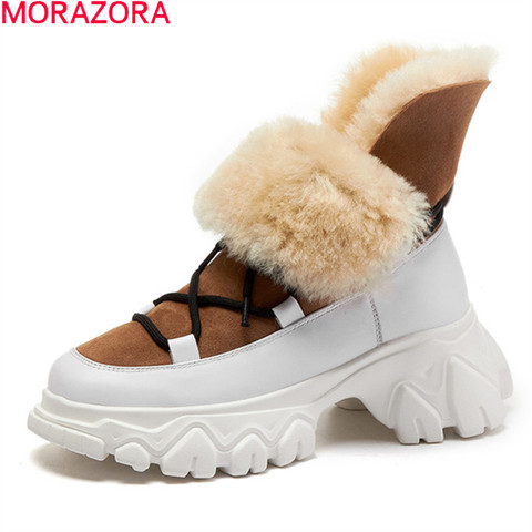 MORAZORA 2022 Genuine leather boots women winter keep warm snow boots fashion lace up comfortable ankle boots for woman ► Photo 1/6