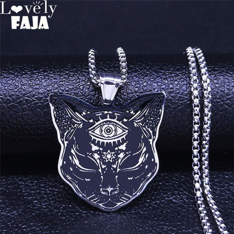 2022 Fashion Witchcraft Eyes Cat Stainless Steel Necklace for Women/Men Silver Color Statement Necklace Jewelry cadena N4080S02 ► Photo 1/5