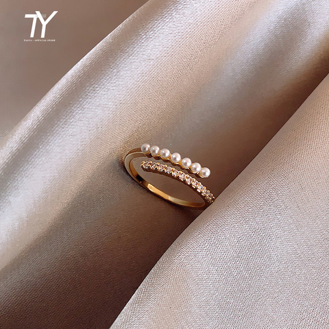 2022 new classic geometric metal pearl ring Korean female jewelry fashion student opening ring Party Gift Ring ► Photo 1/6