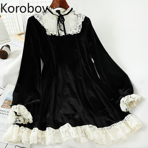 Korobov Lace Patchwork O Neck Women Dress Korean Streetwear High Waist Female Dresses 2022 Spring Summer New Vestidos ► Photo 1/3