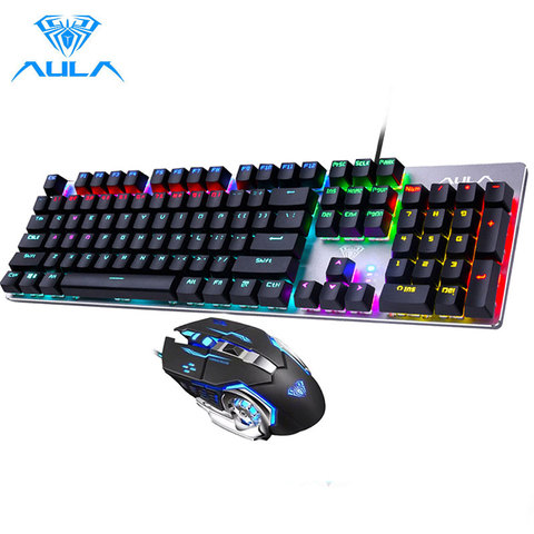 AULA Gaming Keyboard and Mouse Mechanical Switch Blue Keyboard Gamer Wired Switch Gaming Mouse Set with Backlight for PC Laptop ► Photo 1/6