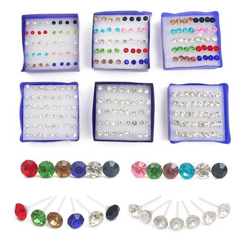 20pairs/set Crystal Stud Earrings Set colorful Plastic Earring for Women Silver Color Small Piercing Jewelry 2.5/3/4/5/6mm ► Photo 1/6