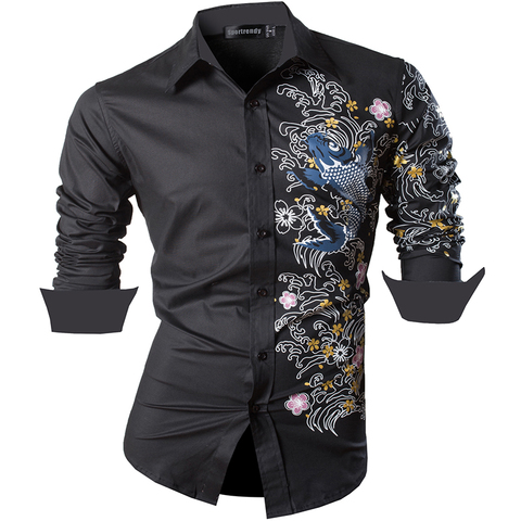 Sportrendy Men's Shirt Dress Casual Long Sleeve Slim Fit Fashion Dragon Stylish JZS091 Black ► Photo 1/6