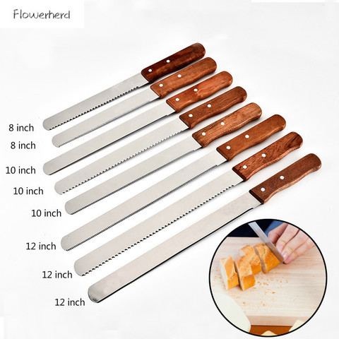 8/10/12 Inch Stainless Steel Baking Tools Bread Knife Serrated Knife Wooden Handle Cake Knife Kitchen Accessories Spatula ► Photo 1/5