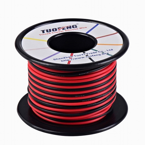 18awg Wire, 66 Feet Super Flexible Silicone Insulated Hookup Wire 33 ft Black 33 ft Red 2 separated wires Tinned Copper Wire ► Photo 1/5