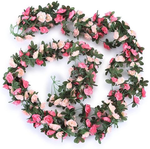 5 Pack 2.5m Fake Rose Vine Flowers Garland Plants Artificial Flower Hanging Rose Ivy Home Hotel Wedding Party Garden Craft Decor ► Photo 1/6