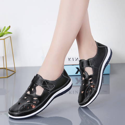 Women's Sandals Summer Ladies Girls Comfortable Ankle Hollow Round Toe Sandals Female Soft Beach Sole Shoes Plus Size ► Photo 1/6