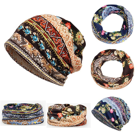 Fashion Women Autumn Winter Hat Print Scarf Cap Warm Beanie Bonnet Hat Retro Hat Hip Pop Caps For Women Men 7 Color ► Photo 1/6