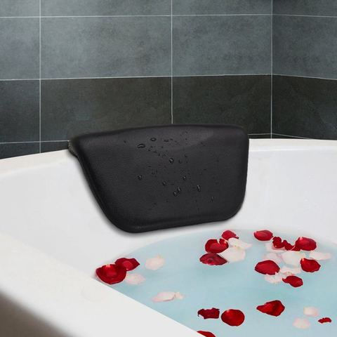 Black Anti-slip Bathtub Pillow Waterproof Home Spa Head Rest Neck Cushion Holder