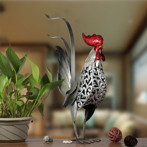 Metal Figurine Rooster Sculpture Carved Iron Rooster Home Furnishing Articles Artwork Home Decoration ► Photo 1/6