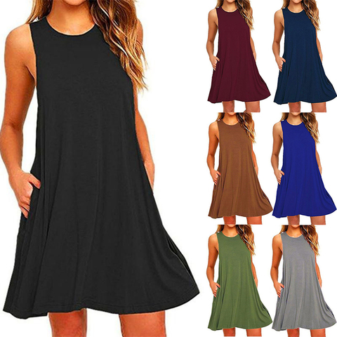 2022 Women's Summer Casual Swing T-Shirt Dresses Beach Cover Up With Pockets Plus Size Loose T-shirt Dress ► Photo 1/6