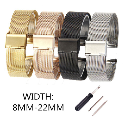Quality 4 Colors Rose Gold Black Stainless Steel Men Bracelet Strap Wrist Watch Mesh Replacement Milanese Band 12-18 20 22 22mm ► Photo 1/6