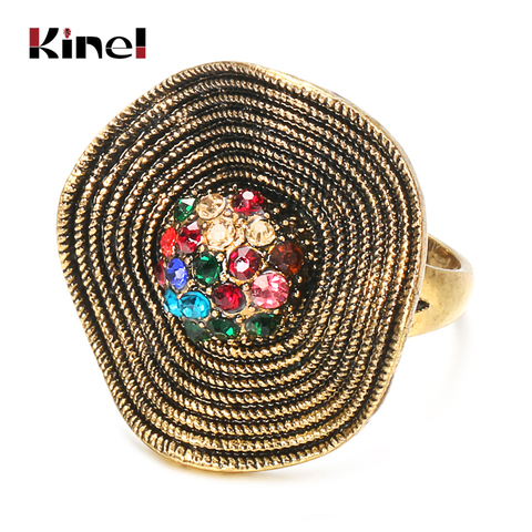 Kinel 2022 Punk Exaggerated Hat Rings For women Plating Gold Multi Rhinestone Vintage Metal Rings Big Loop Fashion Party Jewelry ► Photo 1/6