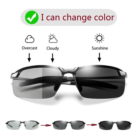 Men UV400 HD Polarized Sunglasses Photochromic Chameleon Driving Glasses Eyewear