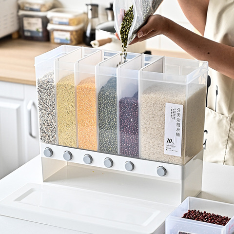 10L Wall Mounted Separate Rice Bucket Cereal Dispenser Moisture Proof Plastic Automatic Racks Sealed Metering Food Storage Box ► Photo 1/4