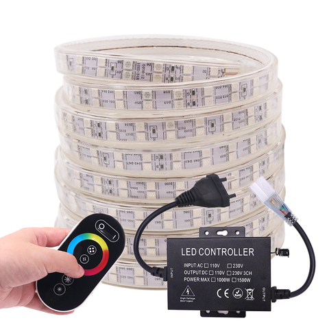 60LED/120LED LED Strip Light 220V RGB 5050 Touch Remote Control Waterproof LED Tape Lights Change Color RGB Home Decoration ► Photo 1/6