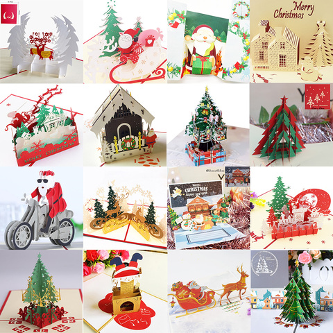 Merry Christmas Cards 3D Pop UP Christmas Tree Cards Christmas Decoration Winter Gift Laser Cut New Year Santa Greeting Cards ► Photo 1/6