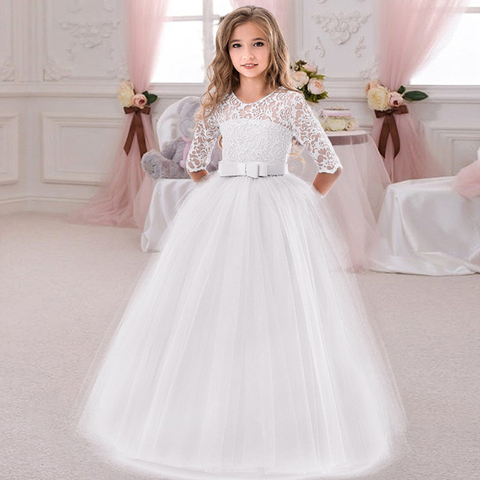 2022 Winter White Bridesmaid Girl Party Dress Wedding Dress Kids Dresses For Girls Children Clothing Princess Dress 10 12 Years ► Photo 1/6