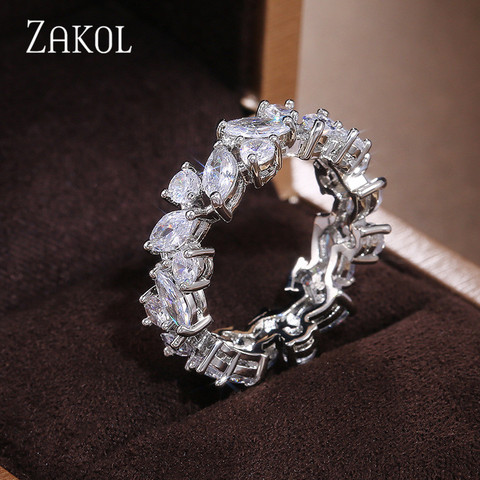 ZAKOL Luxury Silver Color Marquise Cut Cubic Zirconia Finger Ring for Women Fashion CZ Wedding Engagement Jewelry 2022 New ► Photo 1/6