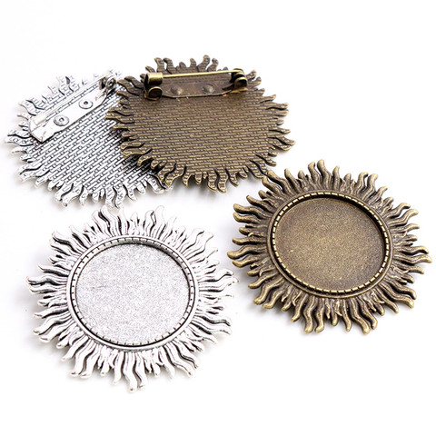 New Fashion  2pcs 25mm Inner Size Antique Silver Brooch Leaves Style Cabochon Base Setting (A3-40) ► Photo 1/1