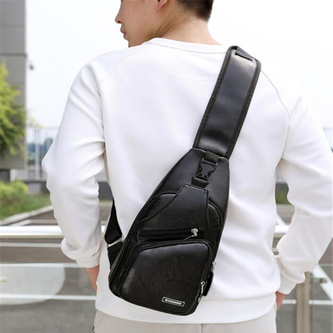 Sling Crossbody Bags Men USB Charging Chest Pack Short Trip Messengers Bag  Shoulder Bag