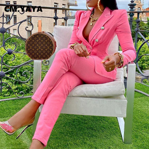 CM.YAYA Autumn Winter Streetwear Women's Set Long Sleeve Blazer Pants Suit Office Lady Tracksuit Two Piece Set Fitness Outfits ► Photo 1/5