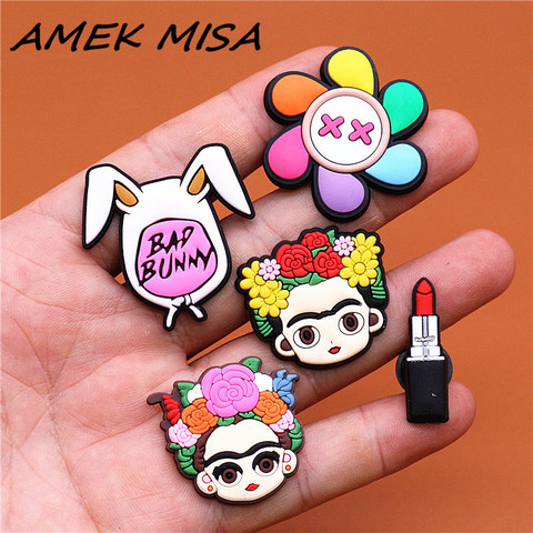 1pcs Bad Bunny Shoe Charms Colorful Windmill Flower Girl Lipstick Slipper Accessories Decoration Fit Croc Jibz Party Kids Gifts ► Photo 1/6