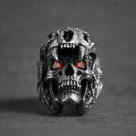 FFLACELL Punk Vikings Nordic Style Black Devil Skull Rings Mens Vintage Heavy Alloy Rings Unique Biker Fashion Jewelry ► Photo 1/6