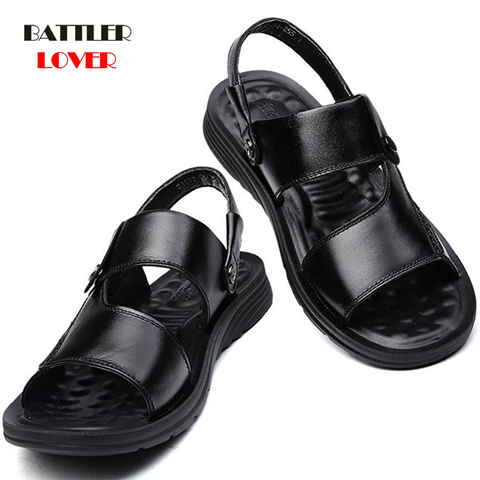 Genuine Leather Men's Sandals Open Toe Slip On Fashion Casual Shoes Men Mens Slippers Roman Summer Beach Sandals Plus Size 38-44 ► Photo 1/6