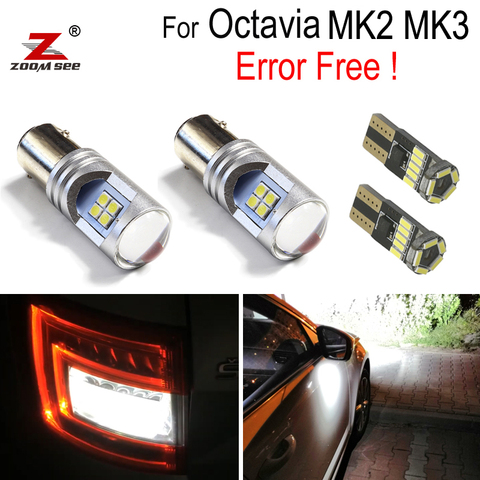 4pcs Canbus White LED Exterior Lights + under mirror lamp + Reverse back up bulb for Skoda Octavia MK2 MK3 A5 A7 1Z 5E (2005+) ► Photo 1/6