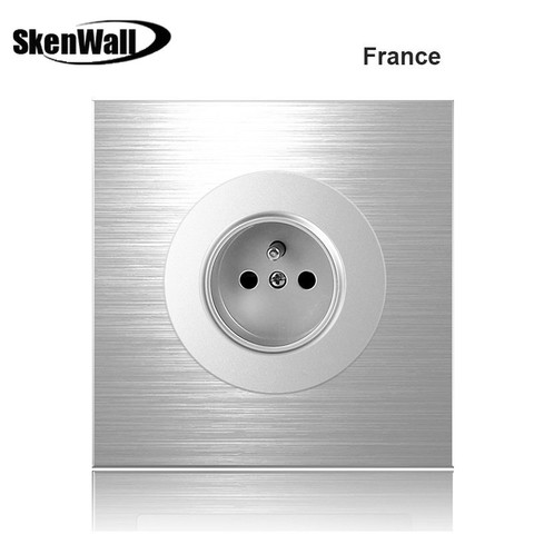 French Standard Socket Household Silver Aluminum Alloy Panel Switch Socket 90V-250V ► Photo 1/6