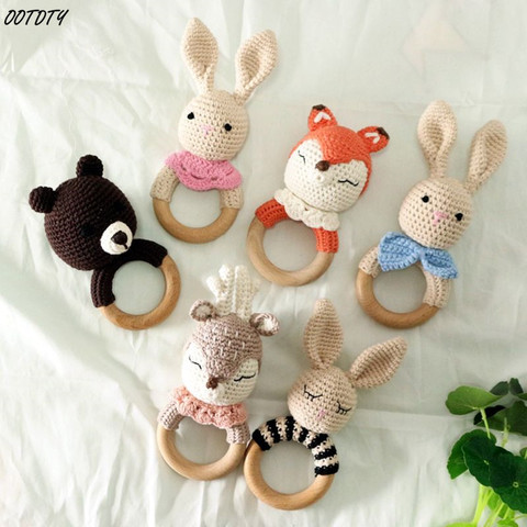 BPA Free Crochet Wooden Ring Baby Teether Safe Cute Animal Rattle Chewing Teething Nursing Soother Molar Infant Toy Accessories ► Photo 1/6