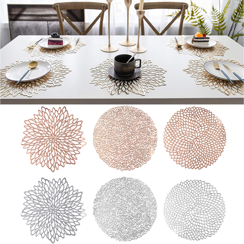 Hollow Insulation Placemat Luxury Gold Silver Geometric Pattern Lace Coaster Table Bowl Mats Heat Resistant Dining Table Pads ► Photo 1/6