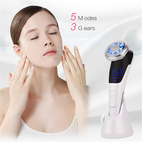 EMS Hot Cool Facial Massager Sonic Vibration Ion LED Photon Anti Aging Skin Rejuvenation Lifting Tighten Face Skin Care Beauty 4 ► Photo 1/6