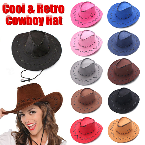 Western Cowboy Hat for Men Women Kids Fedora Outdoor Wide Brim Faux Leather Summer Wide Brim Beach Travel Cap Black White Pink ► Photo 1/6