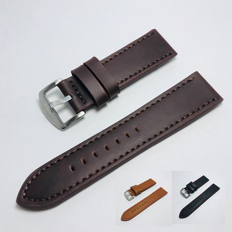 Hot Sale 1pc Fashion Men Women 18mm 20mm 22mm 24mm Cowhide Leather Strap Black Sport Watch Band Universal Waterproof Watchbands ► Photo 1/6