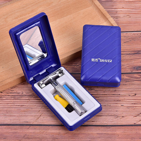 Men's Traditional Double Edge Chrome Wet Shaving Safety Razor Manual Razor+ 1 Blade +1 Professional Travel Case Beard Hair Care ► Photo 1/6