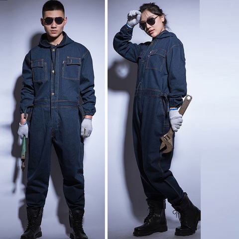 Jumpsuit Denim Cotton Thickening Suits Winter Men and Women Welding Overalls Auto Repair Coverallls Welder Suit Oficina Mecanica ► Photo 1/6