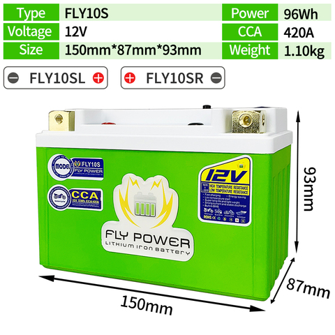 YTZ10S YTZ10S-BS 12V Motorcycle LiFePO4 Starter Battery CCA 420A 96Wh Built in BMS LFP Lithium iron Scooter Battery FLY10S ► Photo 1/6