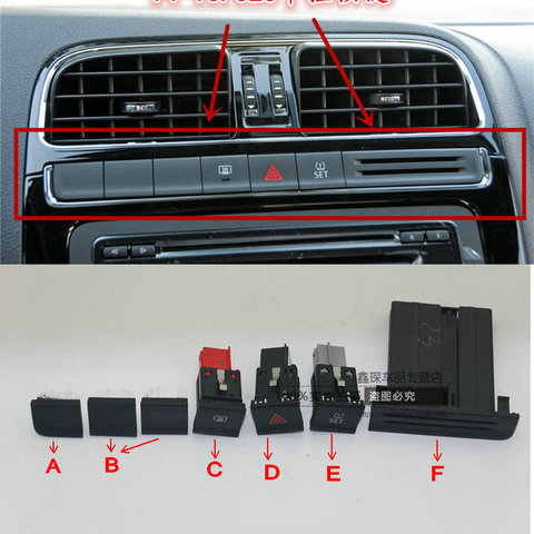 Apply to POLO 2014-2017 Emergency light switch Card slot Rear window heating button Tire pressure switch False cover ► Photo 1/5