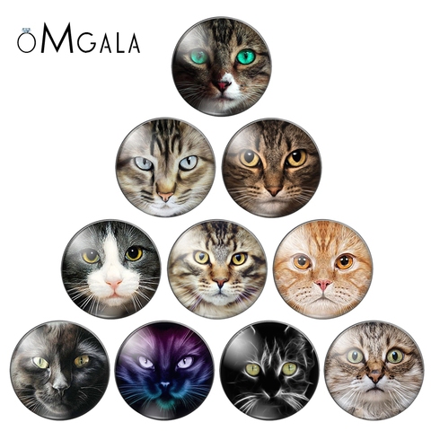 New Cat Face Patterns 10pcs mixed 12mm/14mm/16mm/18mm/20mm/25mm Round photo glass cabochon flat back Making findings ► Photo 1/6