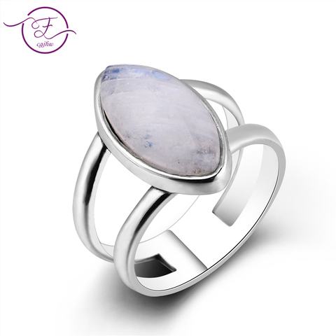 Women's Jewelry 925 Sterling Silver Ring Natural Moonstone Horse Eye 9 * 17MM Ring Female Engagement Wedding Party Anniversary ► Photo 1/6