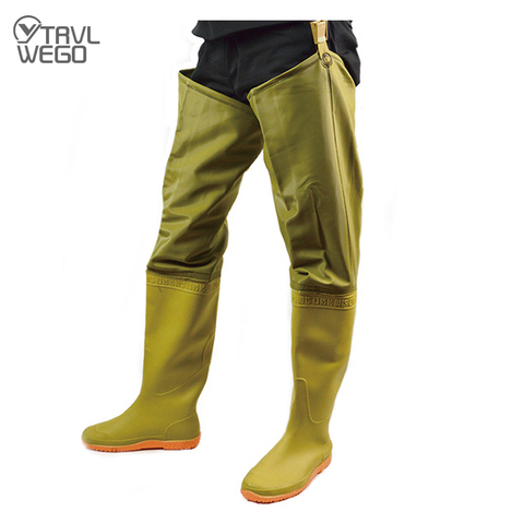 TRVLWEGO Fishing Clothes Hunting Wading Pants Waterproof Breathable Lace-Up Waders Overalls Trousers Yellow PVC ► Photo 1/6