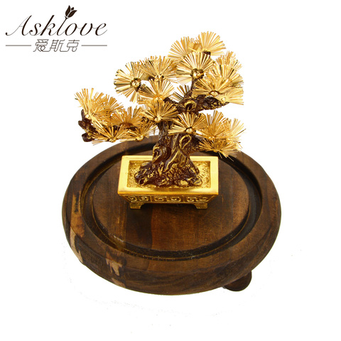 Feng shui Decor Lucky Wealth Ornament 24k Gold Foil Pine Tree Gold Crafts Office Desktop Lucky Ornaments Home Decoration Gifts ► Photo 1/6