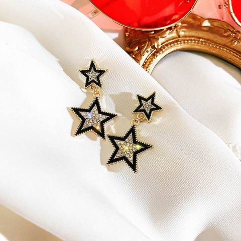 Fashion Double Star Earrings With Stones 2022 New Jewelry Delicate Simple Earings All Match ► Photo 1/6