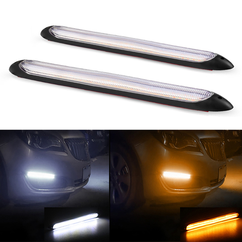 2Pcs Led Car DRL Daytime Running Lights Waterproof Universal DC 12V Auto Headlight Sequential Turn Signal Yellow Flow Day Light ► Photo 1/6